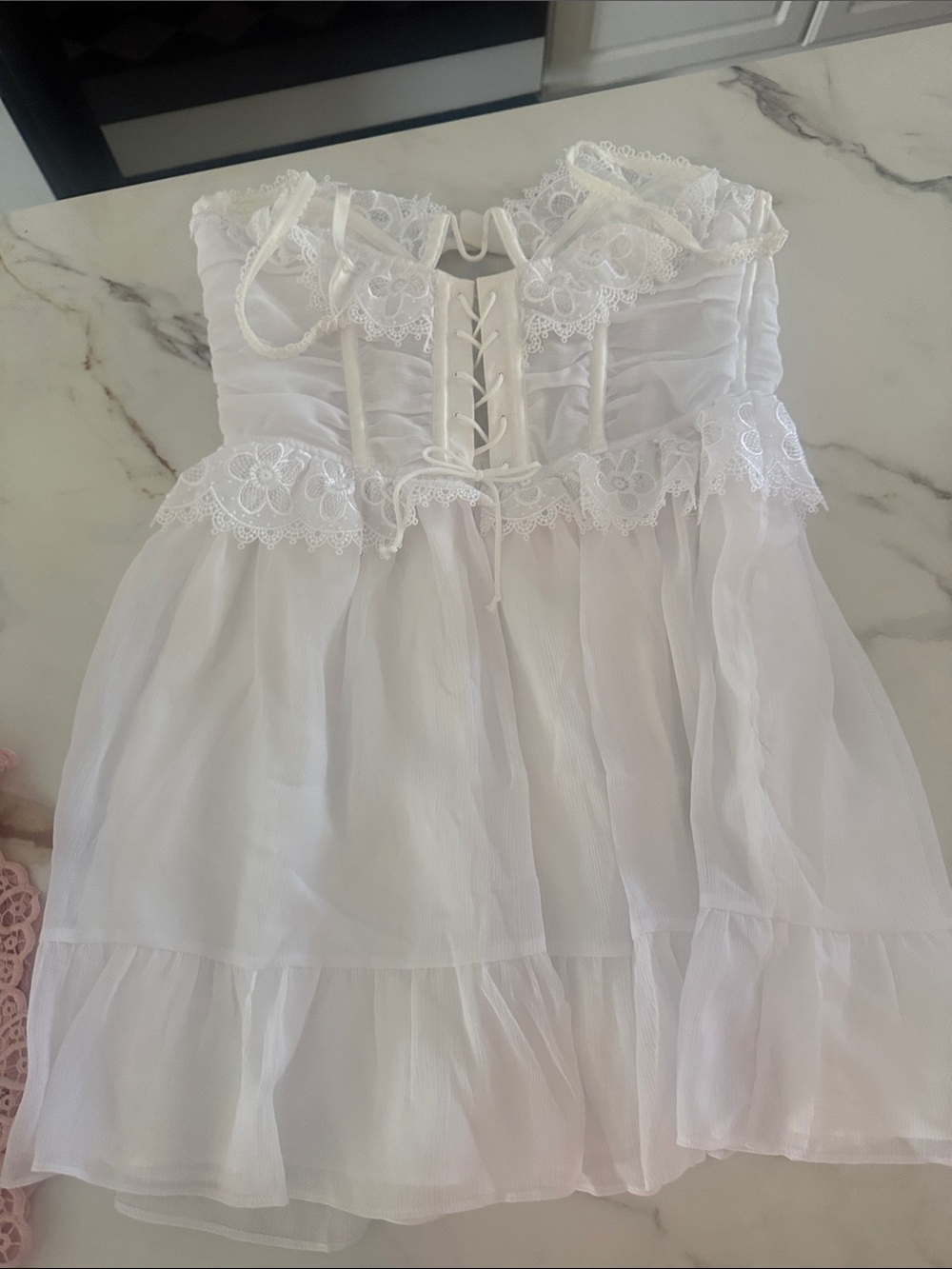 For Love & Lemons Corset Mini Dress White  New With no tags- LARGE